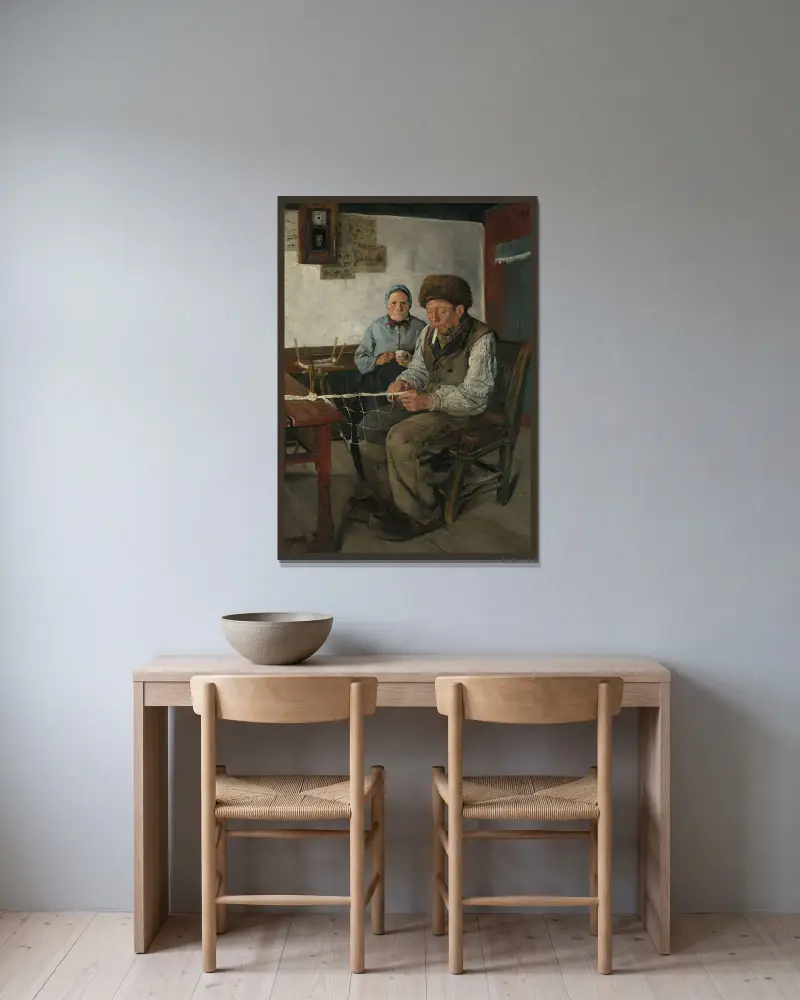 Die Netzflickerin von Christian Krohg gerahmt an einer Wand
