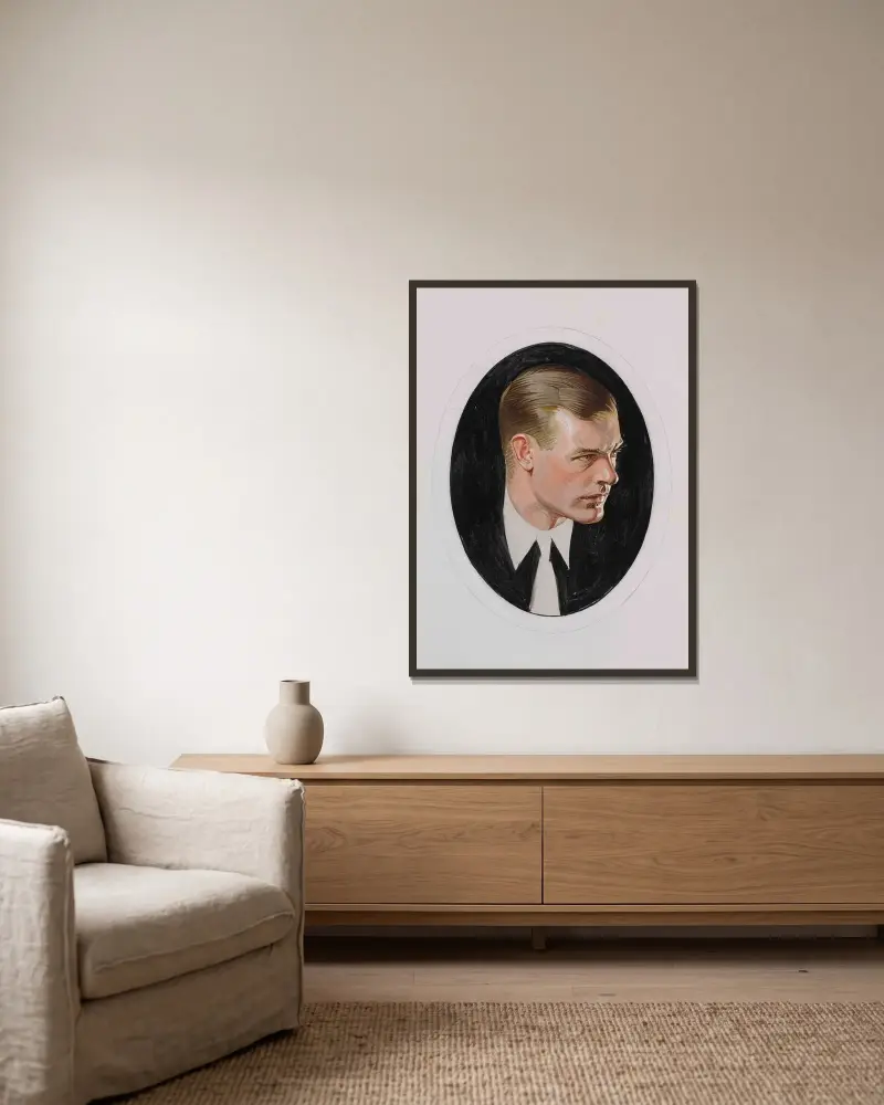 Arrow Collar Man av Joseph Christian Leyendecker inramad på en vägg