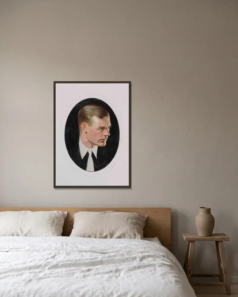 Arrow Collar Man av Joseph Christian Leyendecker inramad på en vägg