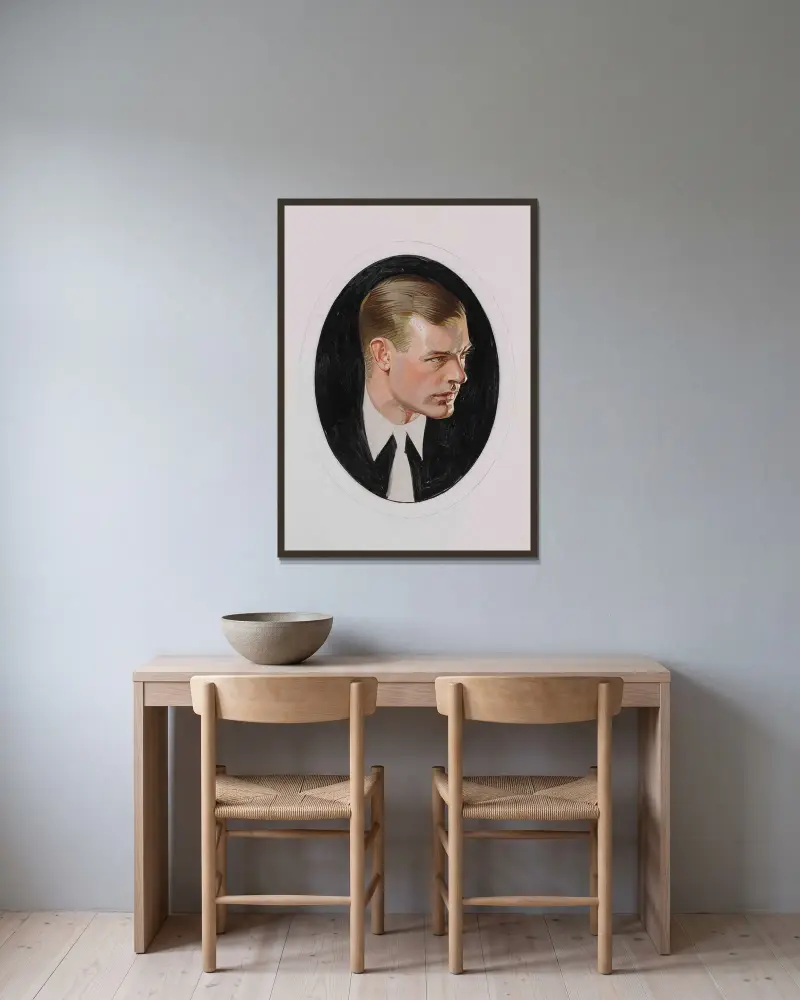 Arrow Collar Man av Joseph Christian Leyendecker inramad på en vägg