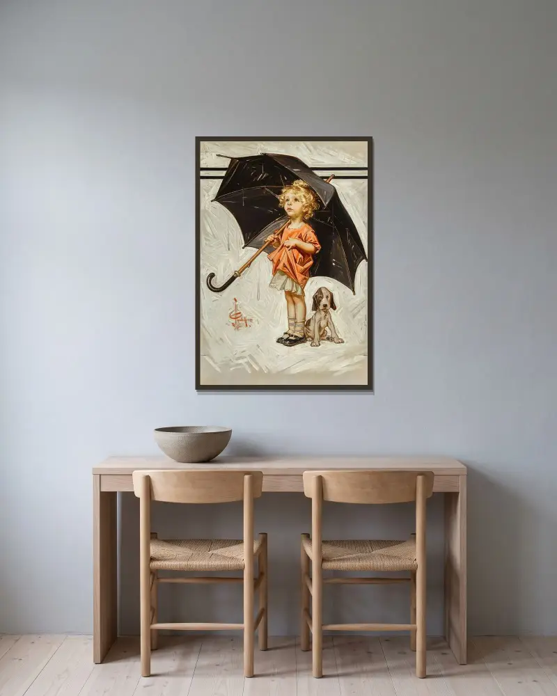 Fångad i regnet av Joseph Christian Leyendecker inramad på en vägg