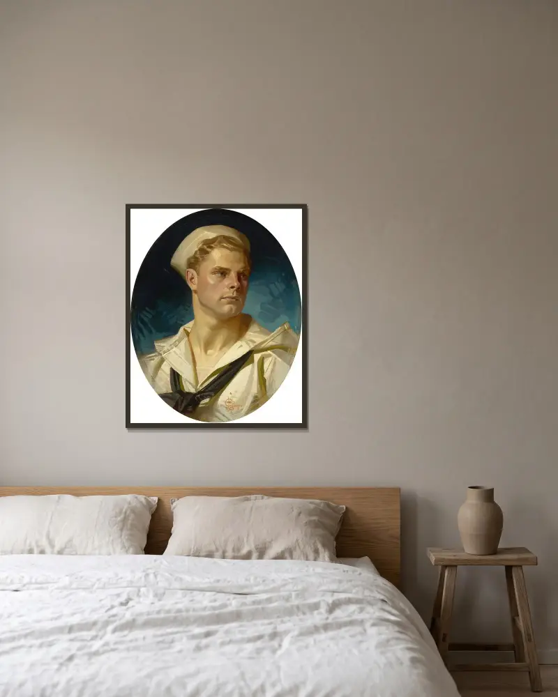 Charles Beach – Amerikansk sjöman under första världskriget av Joseph Christian Leyendecker inramad på en vägg