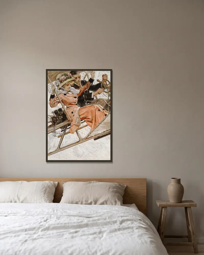 Erster Flug im Flugzeug von Joseph Christian Leyendecker gerahmt an einer Wand