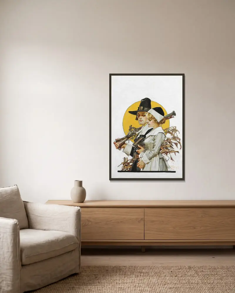 Giving Thanks (Thanksgiving Couple) av Joseph Christian Leyendecker inramad på en vägg