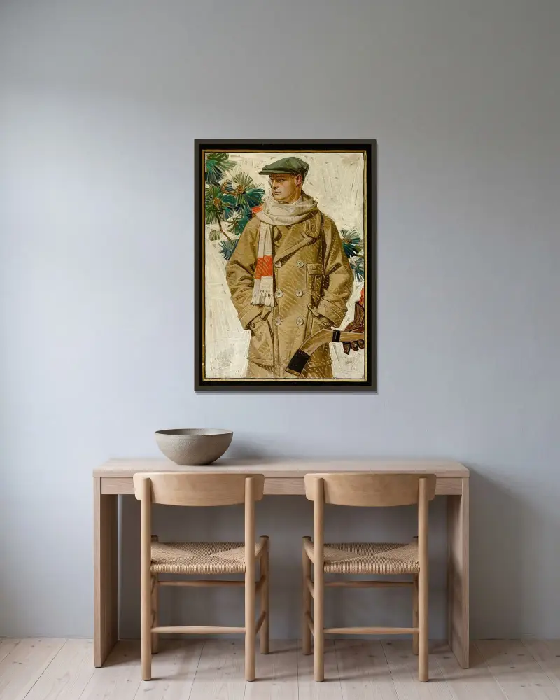 House of Kuppenheimer ad illustration av Joseph Christian Leyendecker inramad på en vägg
