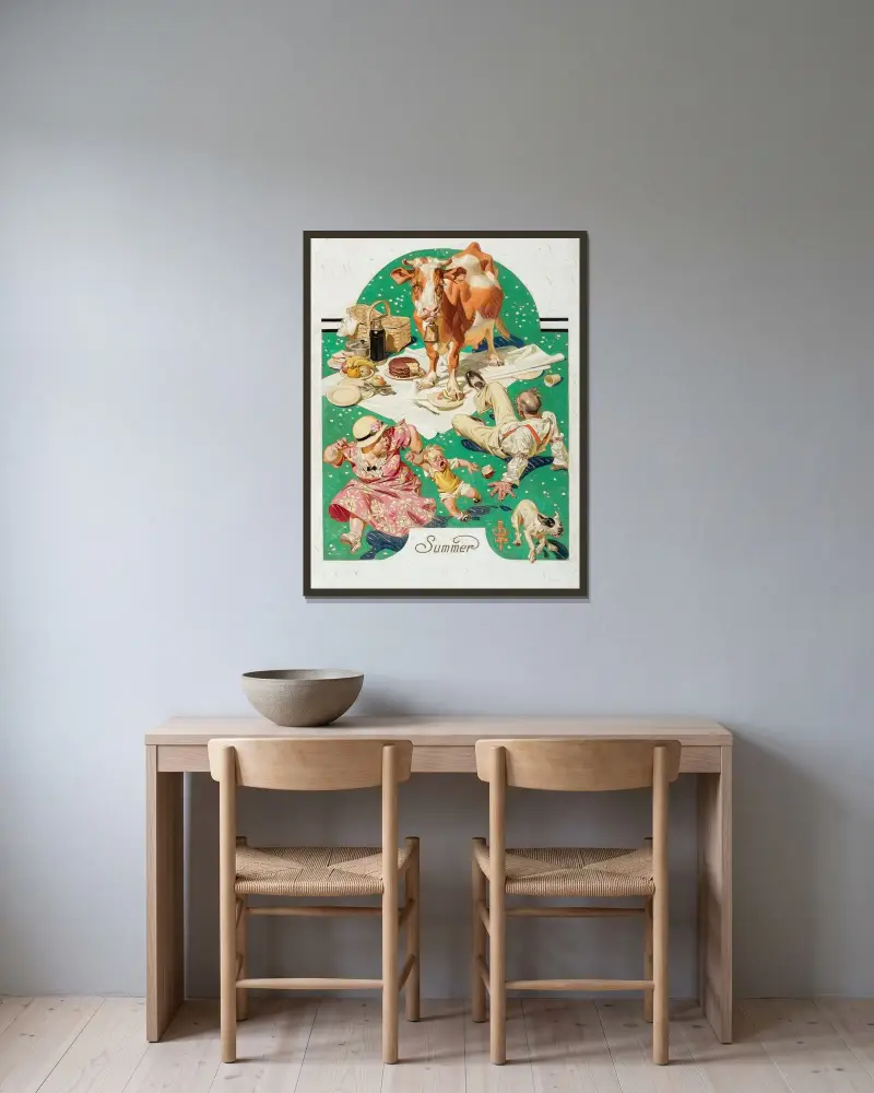 Avbruten picknick av Joseph Christian Leyendecker inramad på en vägg