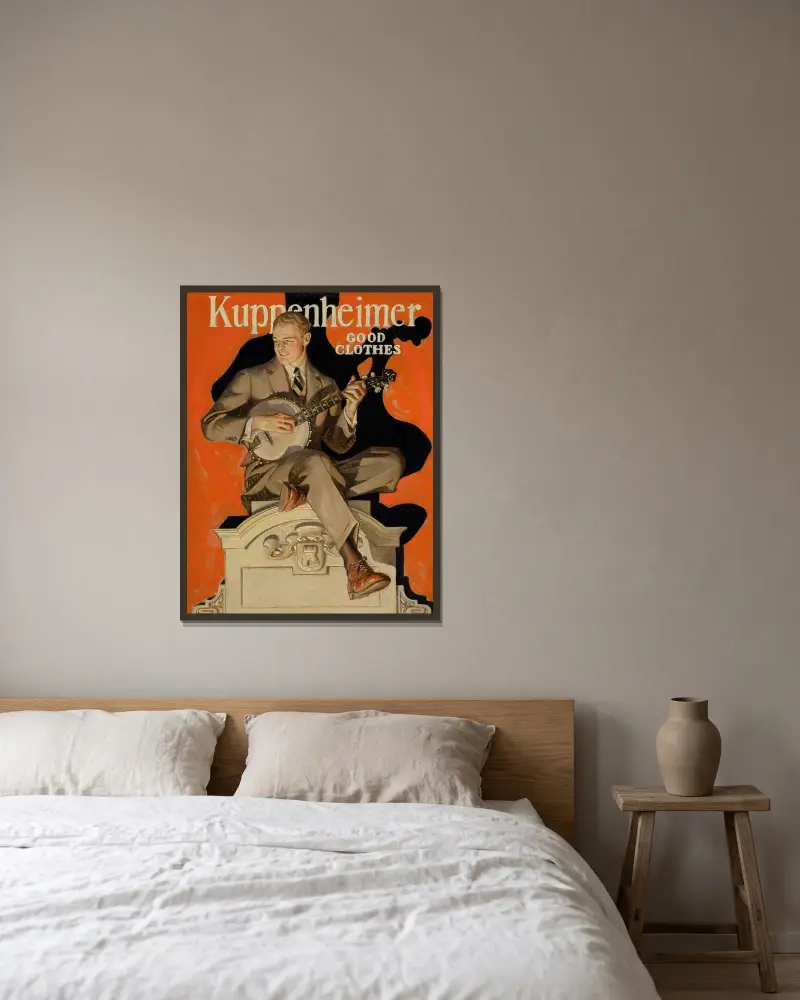 Kuppenheimer Good Clothes (Banjo Player) av Joseph Christian Leyendecker inramad på en vägg