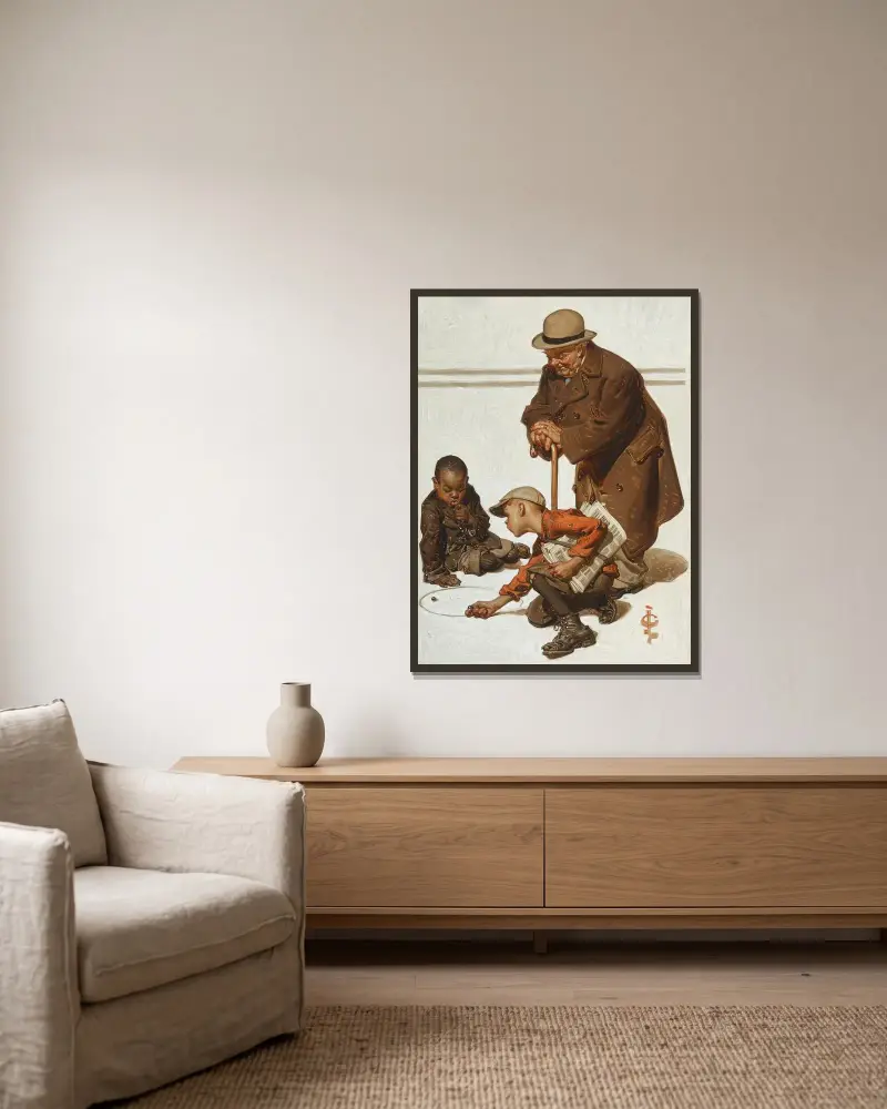 Kulspel av Joseph Christian Leyendecker inramad på en vägg
