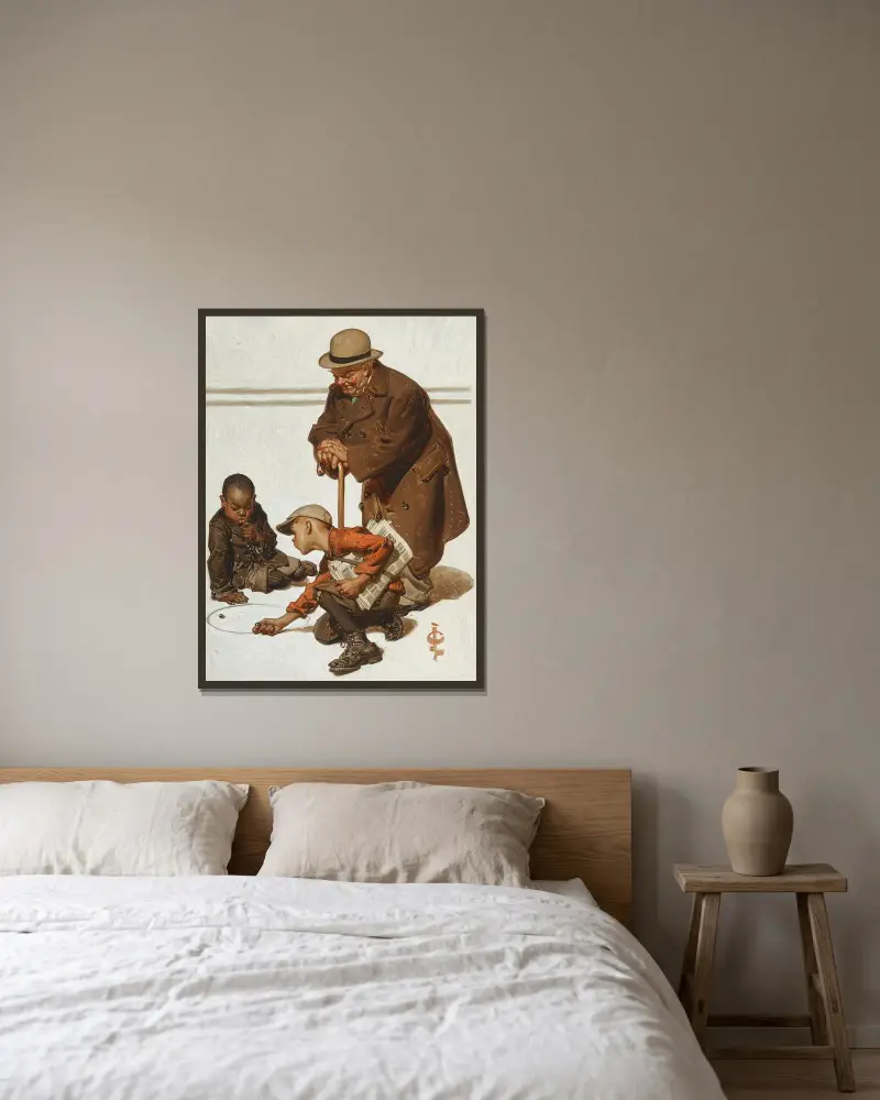 Kulspel av Joseph Christian Leyendecker inramad på en vägg