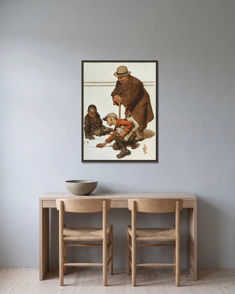 Kulspel av Joseph Christian Leyendecker inramad på en vägg