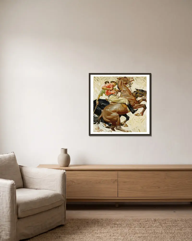 Polo Players on Horseback av Joseph Christian Leyendecker inramad på en vägg