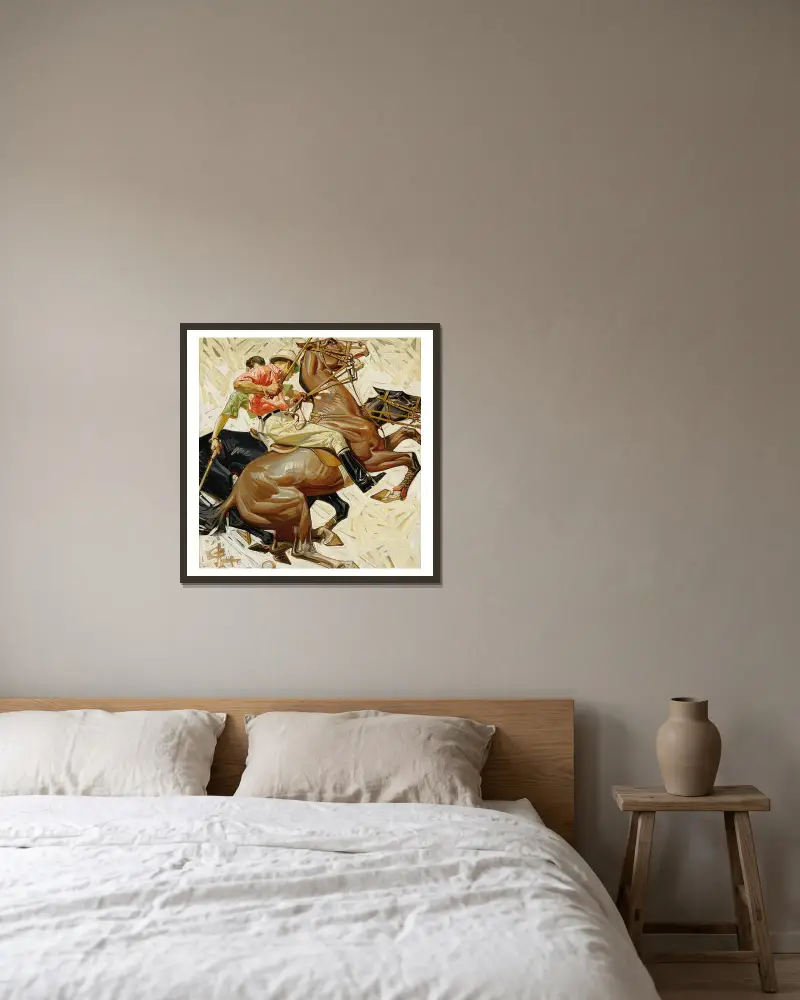Polo Players on Horseback av Joseph Christian Leyendecker inramad på en vägg