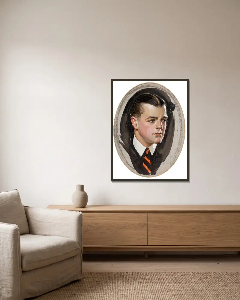 Preliminary study, Cluett, Peabody & Co, Arrow collar advertisement av Joseph Christian Leyendecker inramad på en vägg