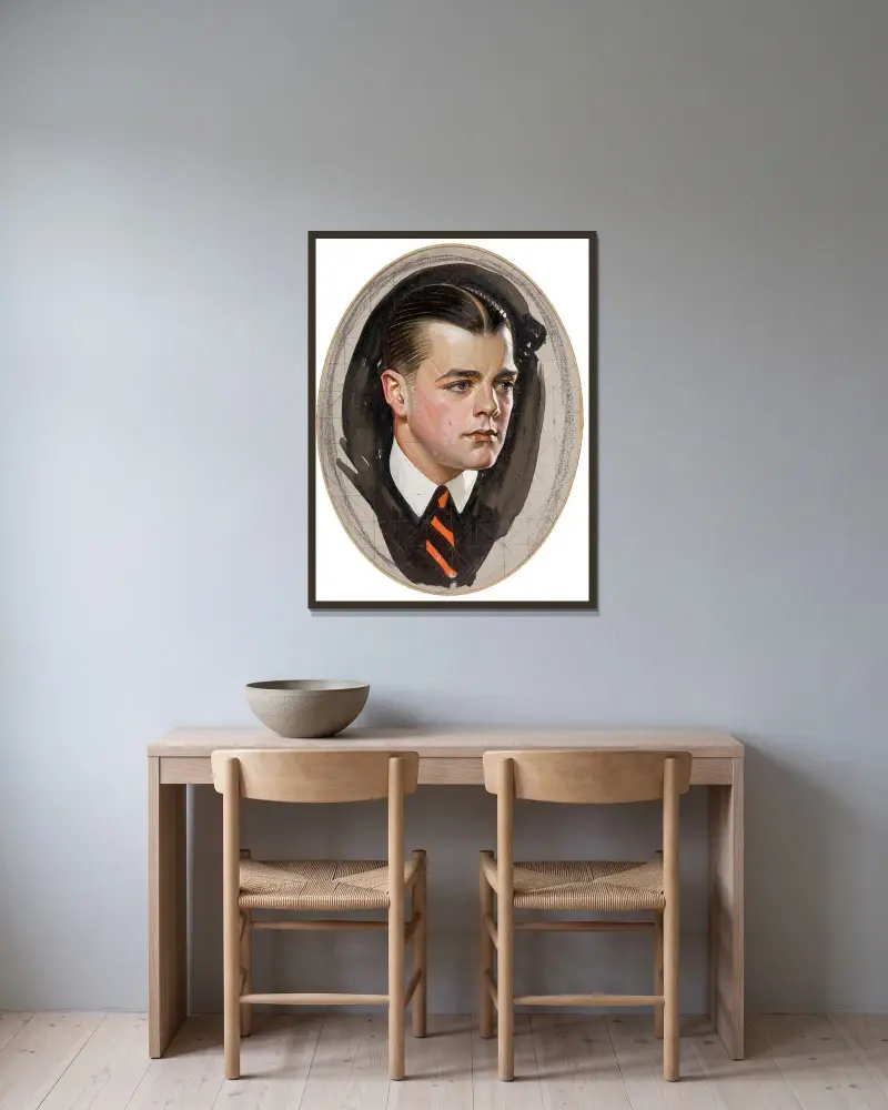 Preliminary study, Cluett, Peabody & Co, Arrow collar advertisement av Joseph Christian Leyendecker inramad på en vägg