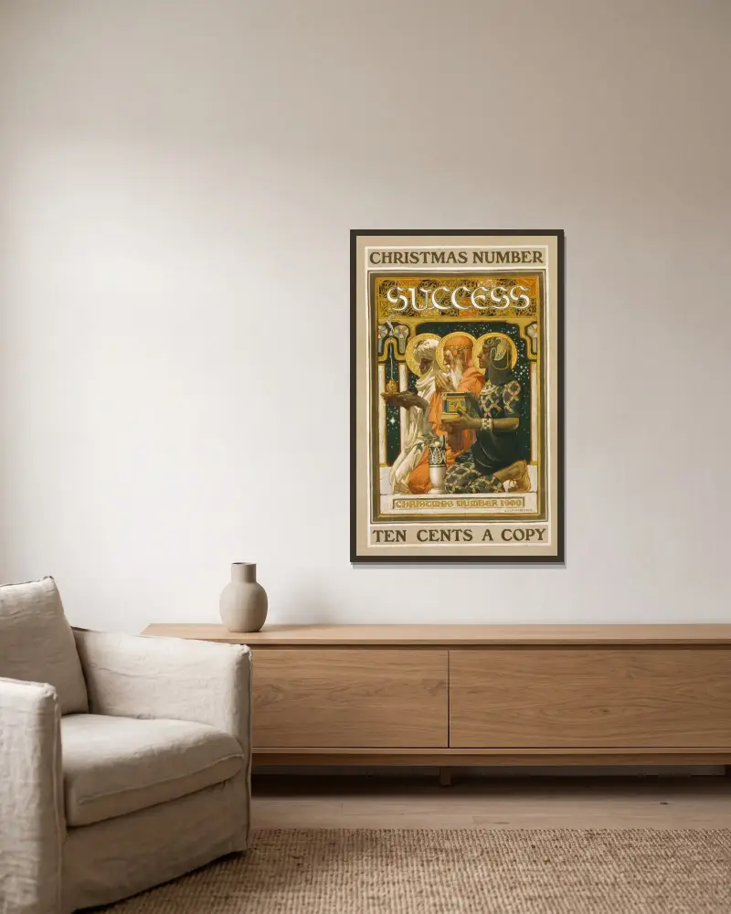 Success, julnummer av Joseph Christian Leyendecker inramad på en vägg