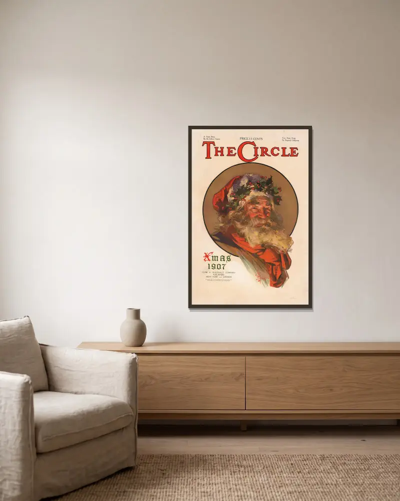 The Circle, Xmas 1907 av Joseph Christian Leyendecker inramad på en vägg