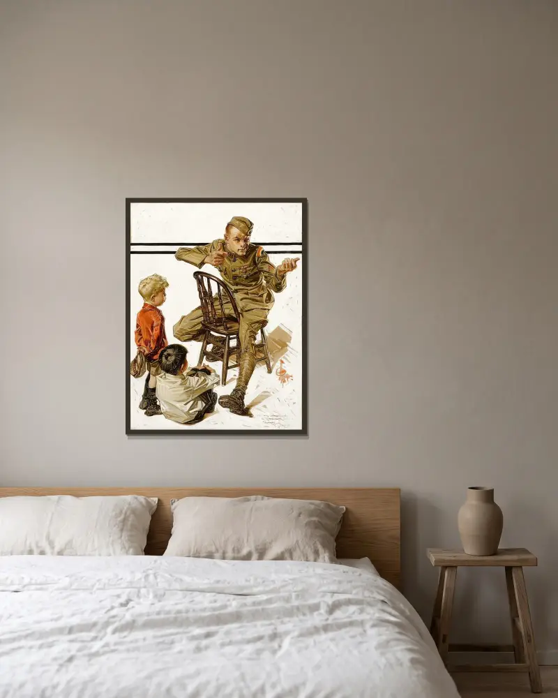 The Hero’s War Story av Joseph Christian Leyendecker inramad på en vägg