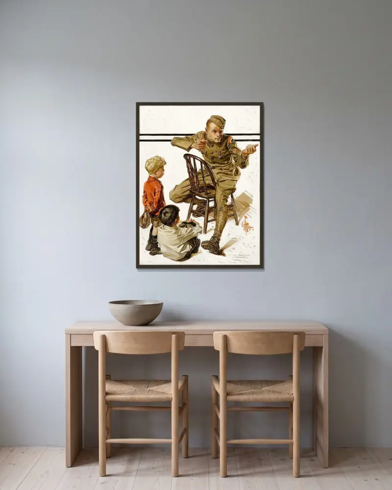 The Hero’s War Story av Joseph Christian Leyendecker inramad på en vägg