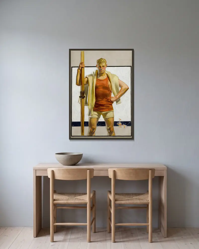 Der Ruderer von Joseph Christian Leyendecker gerahmt an einer Wand
