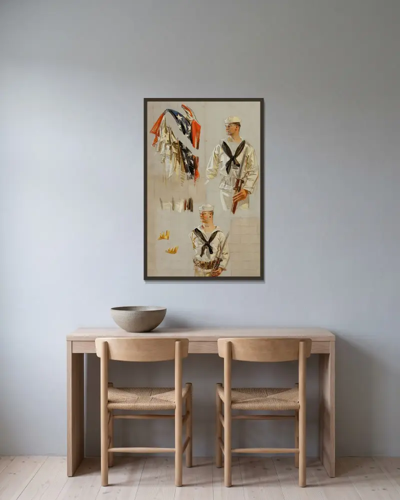 Förstudier till marinposter från första världskriget av Joseph Christian Leyendecker inramad på en vägg