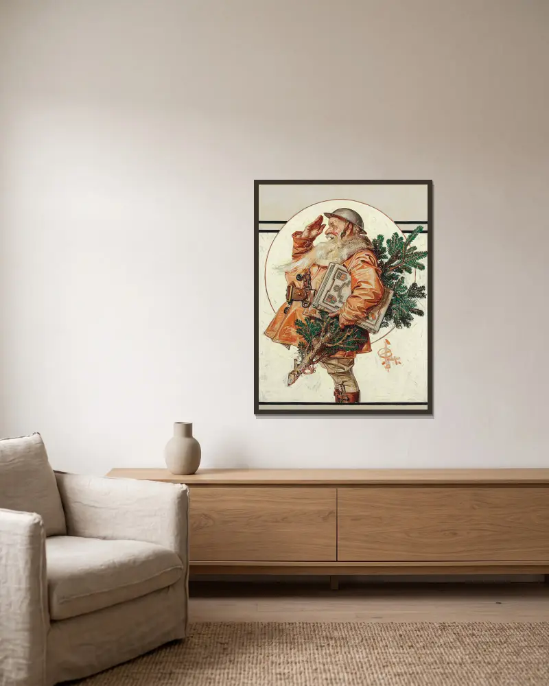 World War I Santa av Joseph Christian Leyendecker inramad på en vägg