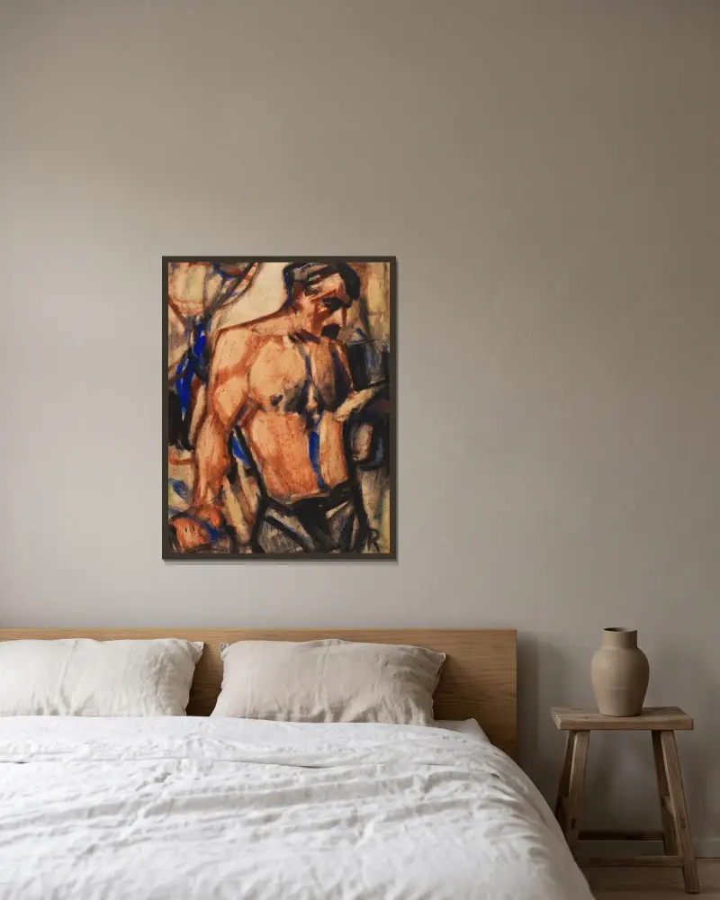 Arbetare med bar överkropp av Christian Rohlfs inramad på en vägg