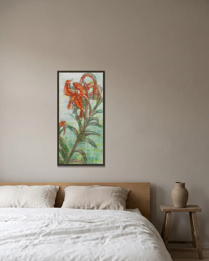 Blomsterstilleben av Christian Rohlfs inramad på en vägg