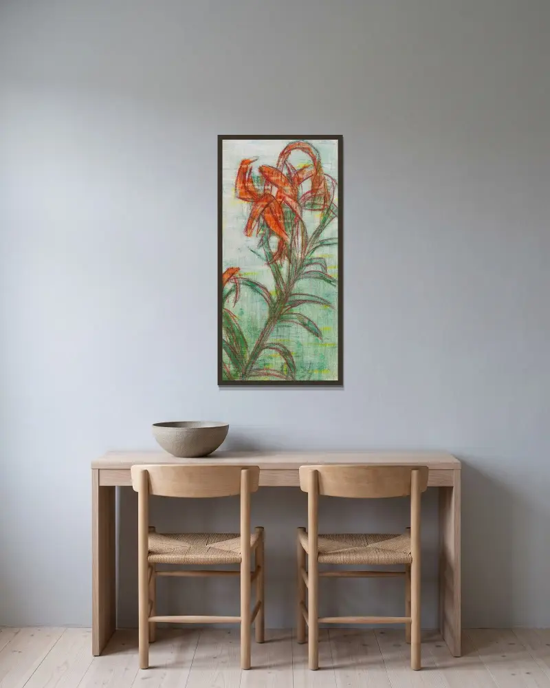 Blomsterstilleben av Christian Rohlfs inramad på en vägg