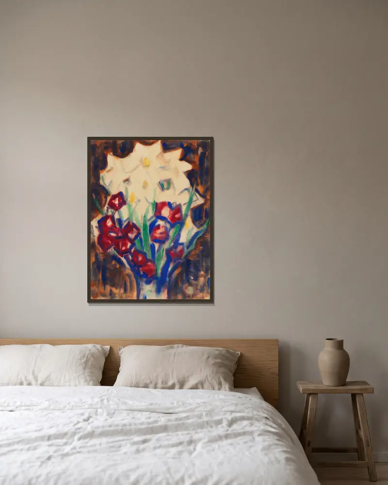 Blumenstillleben, um 1916 von Christian Rohlfs gerahmt an einer Wand