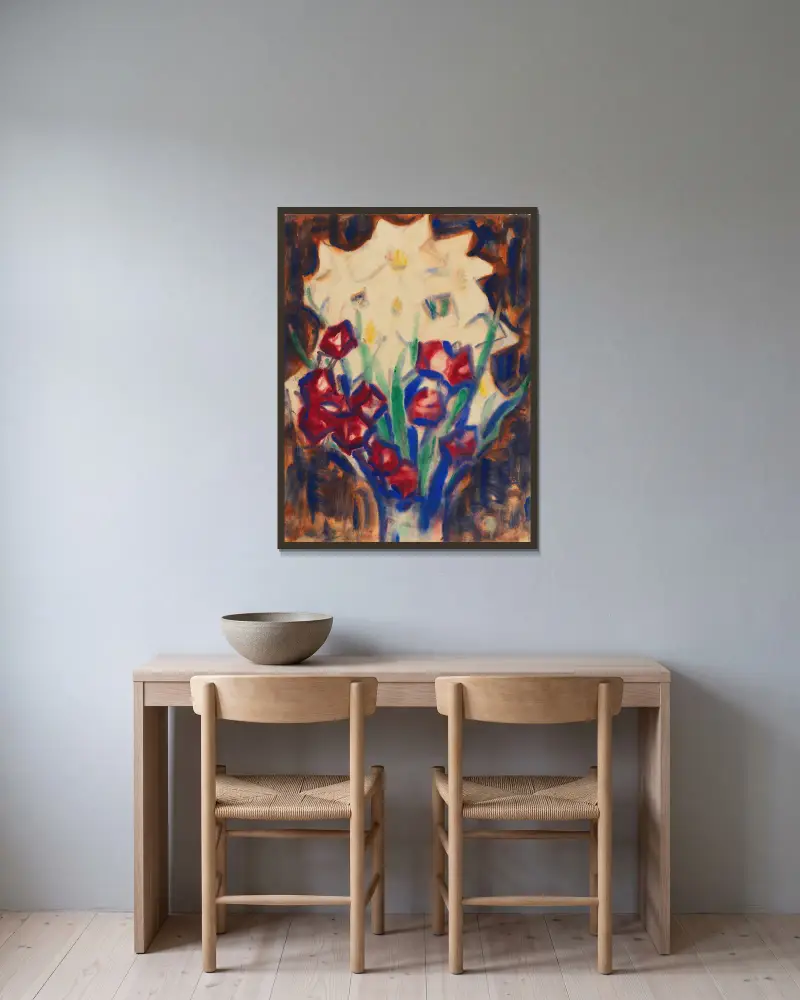 Blumenstillleben, um 1916 von Christian Rohlfs gerahmt an einer Wand