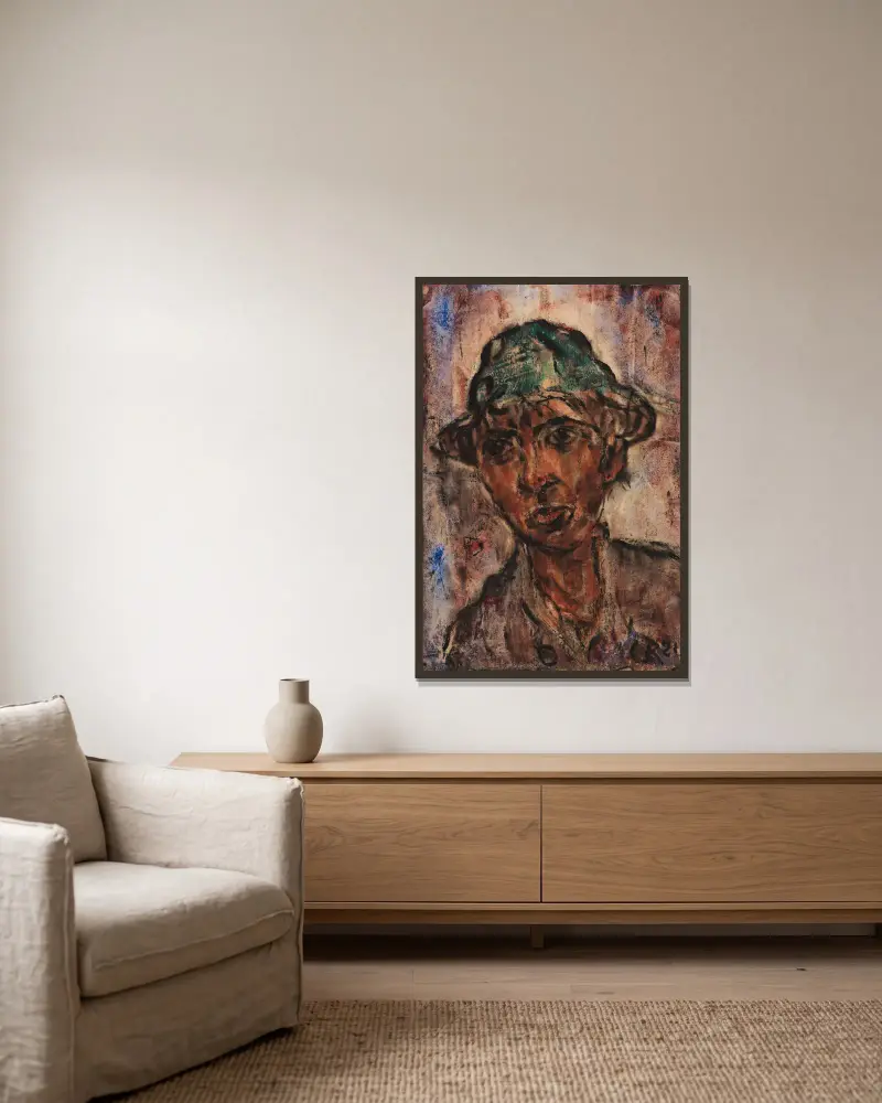 Bursche mit Hut von Christian Rohlfs gerahmt an einer Wand