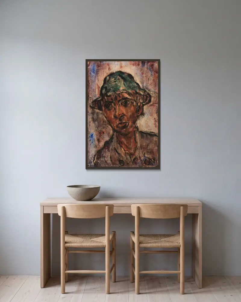 Bursche mit Hut von Christian Rohlfs gerahmt an einer Wand