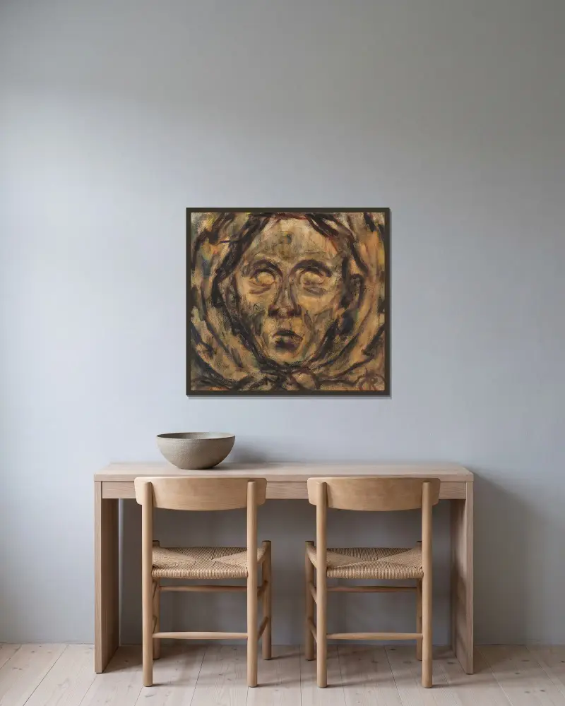 Kopf (Ornament) av Christian Rohlfs inramad på en vägg