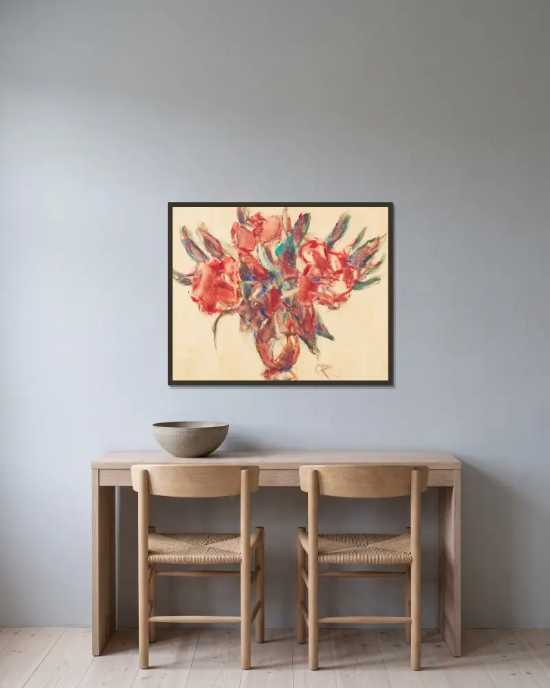 Rhododendron av Christian Rohlfs inramad på en vägg