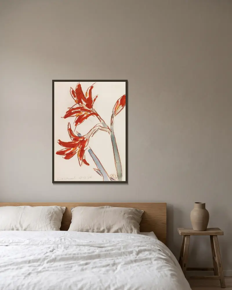 Röd amaryllis av Christian Rohlfs inramad på en vägg