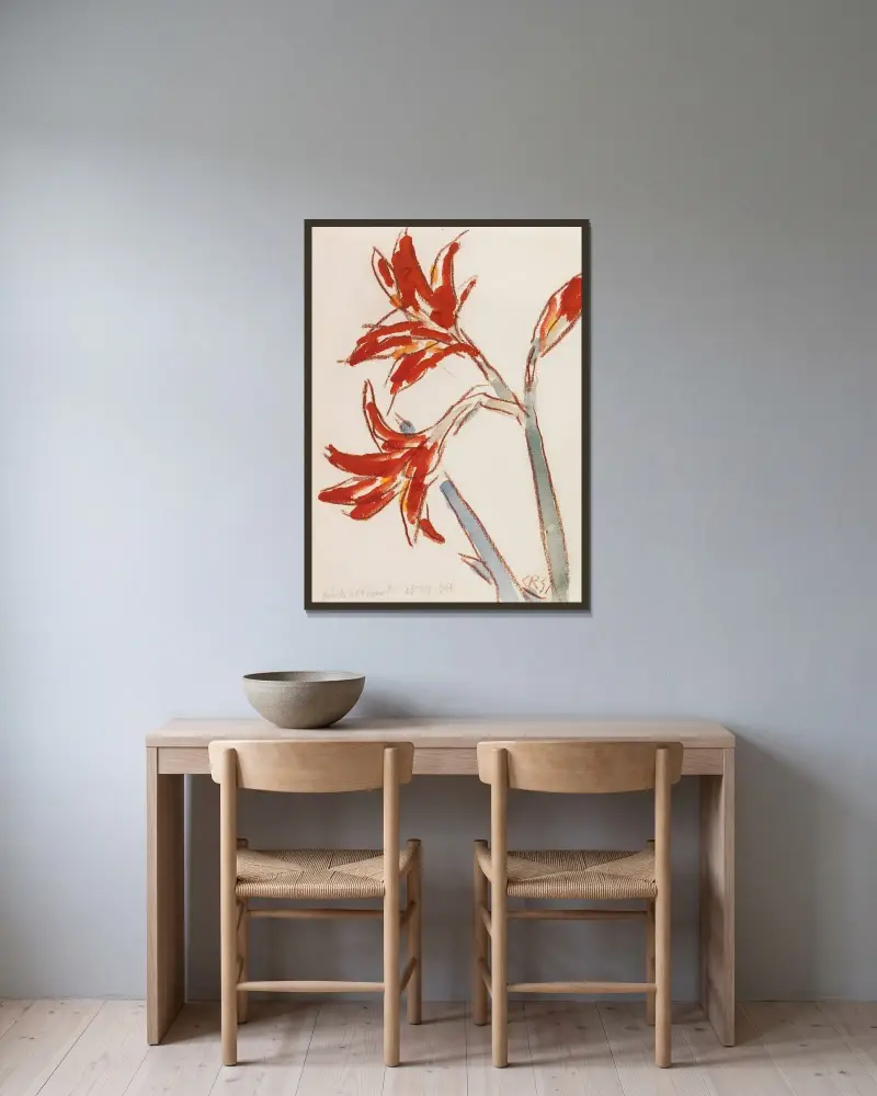 Röd amaryllis av Christian Rohlfs inramad på en vägg