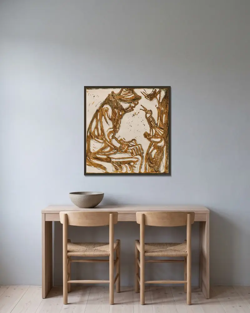 Singvogel von Christian Rohlfs gerahmt an einer Wand