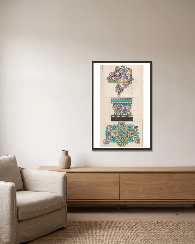 Designzeichnung, 1883 – Nr. 10 von Christopher Dresser gerahmt an einer Wand