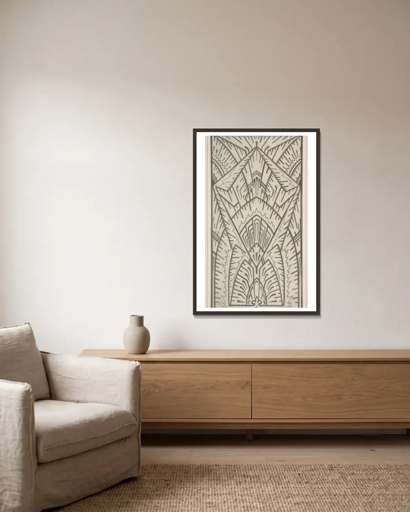 Designskizze, 1883 – Nr. 5 von Christopher Dresser gerahmt an einer Wand