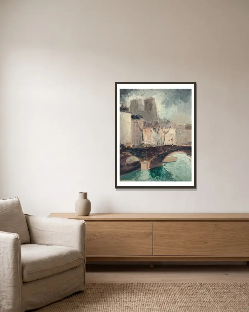 Bridge and Notre Dame, Paris av Christopher Wood inramad på en vägg
