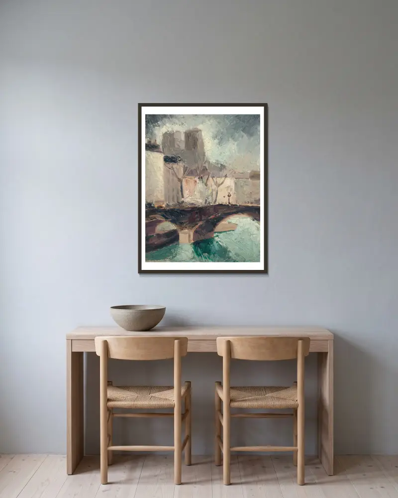 Bridge and Notre Dame, Paris av Christopher Wood inramad på en vägg