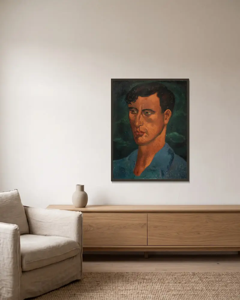 Portrait of a Young Man av Christopher Wood inramad på en vägg