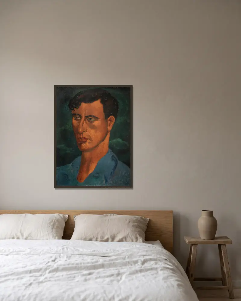 Portrait of a Young Man av Christopher Wood inramad på en vägg