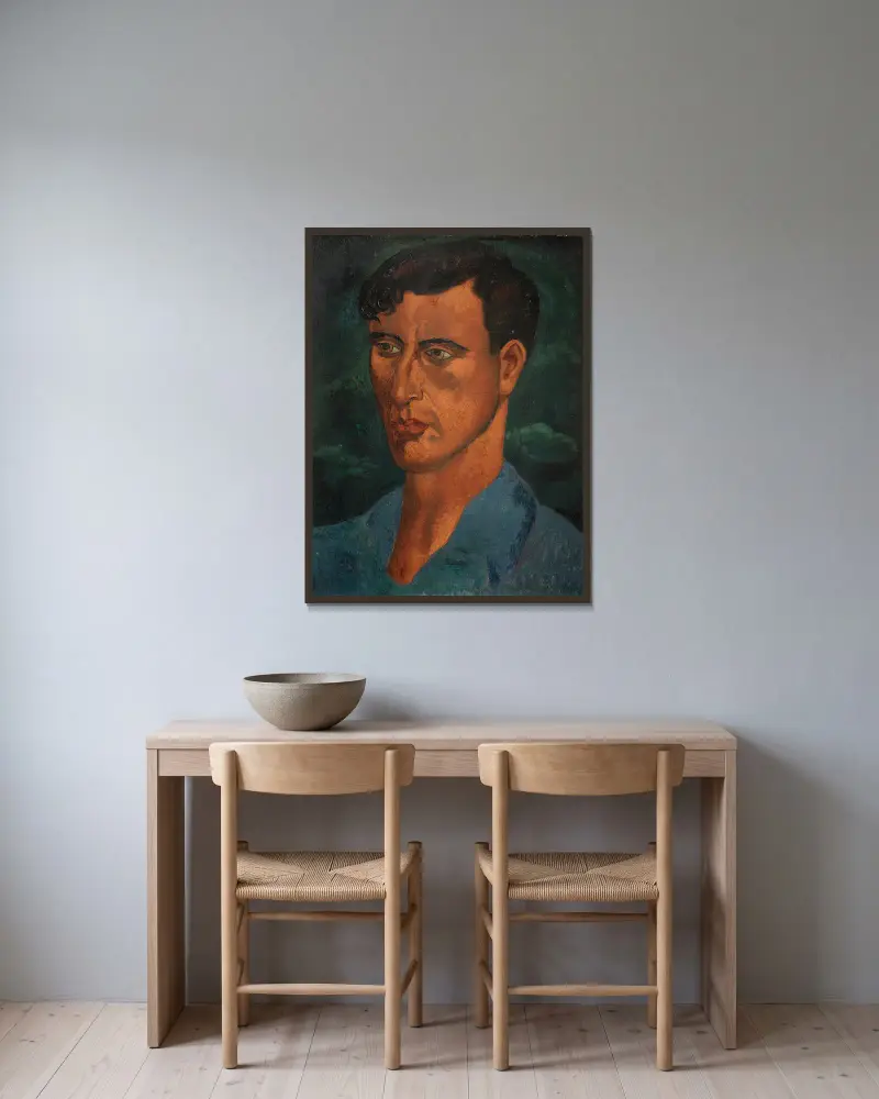 Portrait of a Young Man av Christopher Wood inramad på en vägg