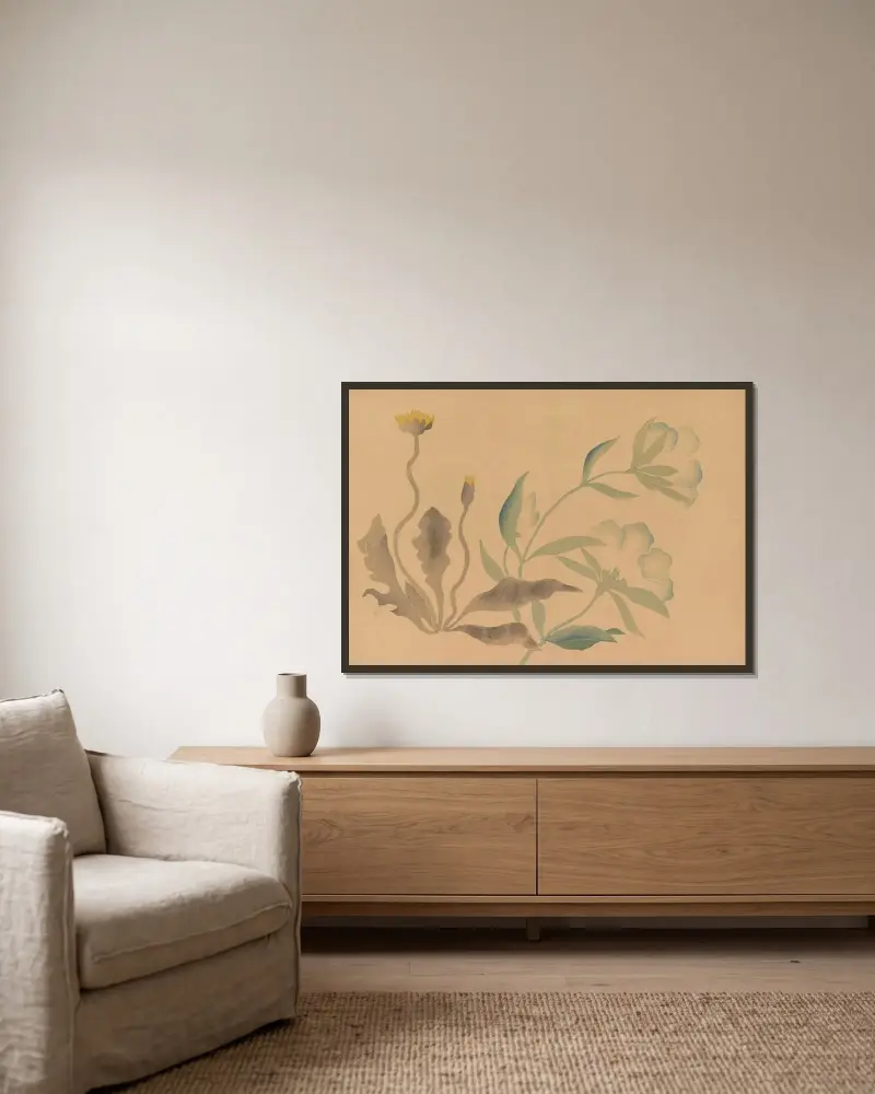 Kōrin gafu, Taf. 07 von Hōchū Nakamura gerahmt an einer Wand