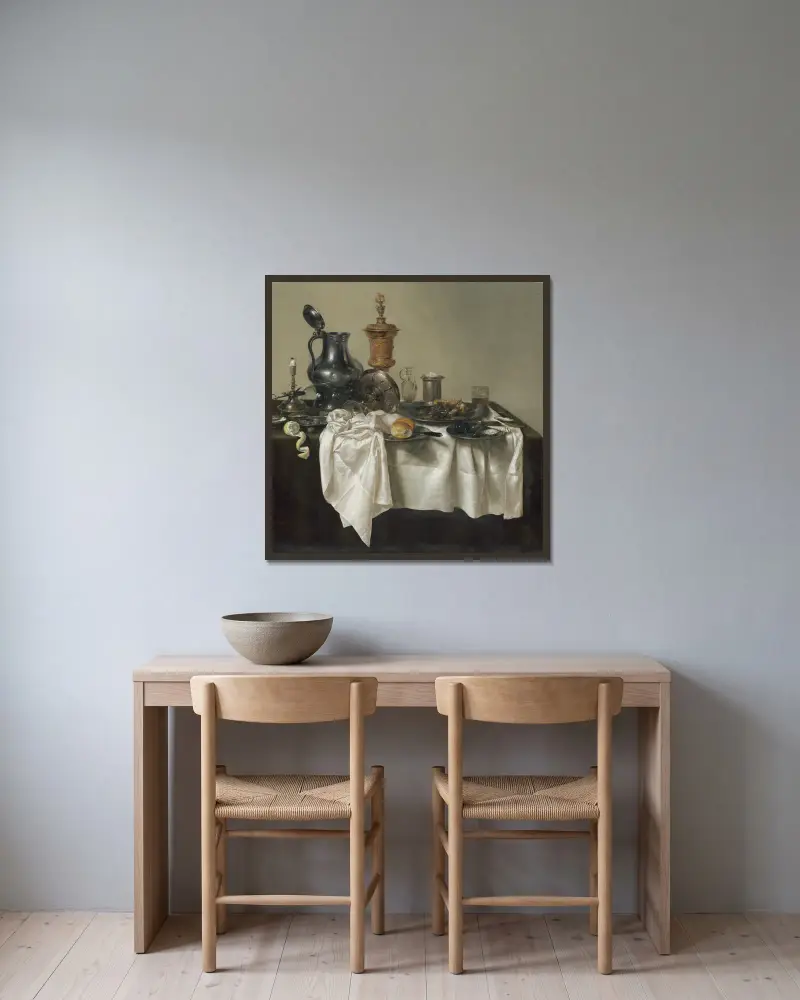 Banquet Piece with Mince Pie av Willem Claesz Heda inramad på en vägg