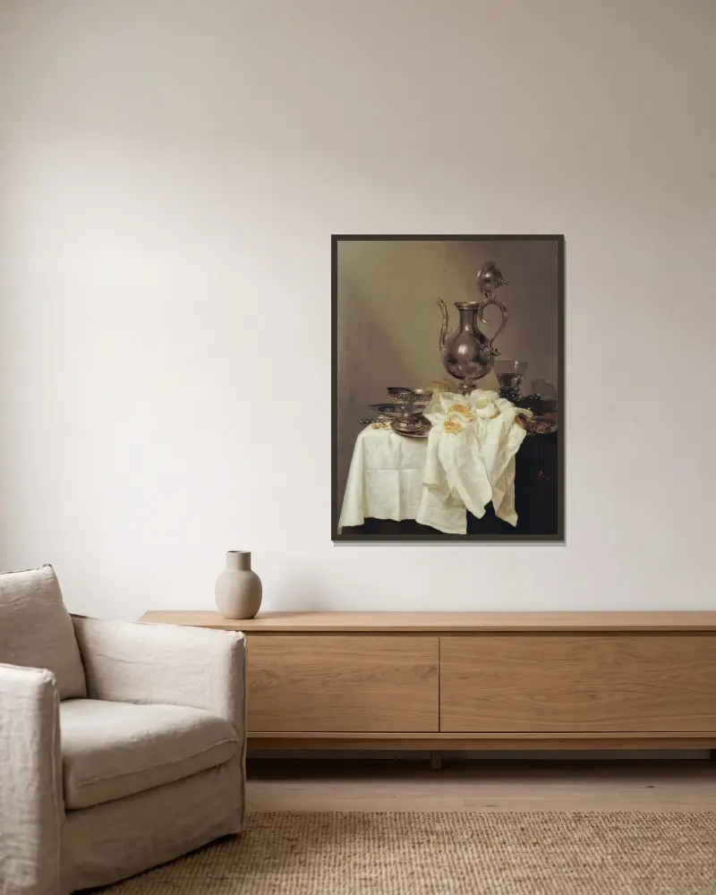 Nature morte à l’aiguière av Willem Claesz Heda inramad på en vägg