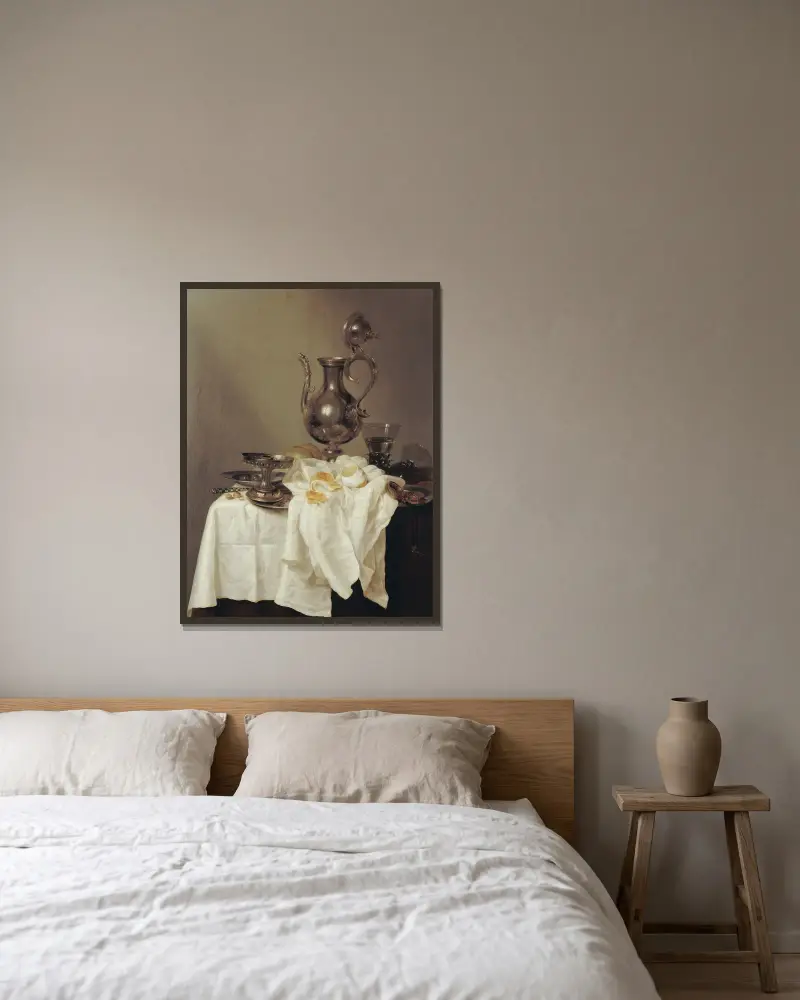 Nature morte à l’aiguière av Willem Claesz Heda inramad på en vägg