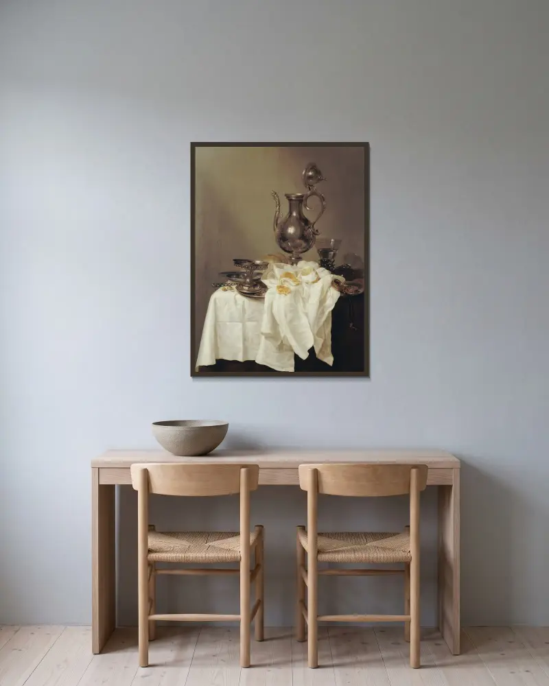 Nature morte à l’aiguière av Willem Claesz Heda inramad på en vägg