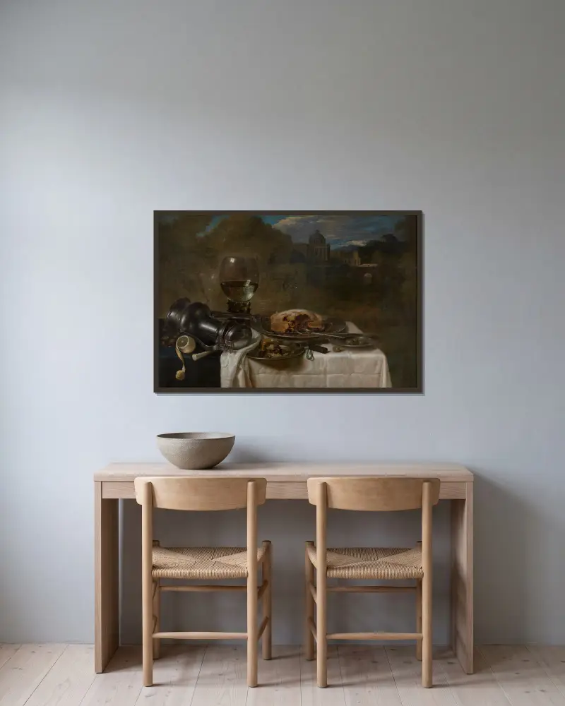 Still Life with a Rummer and Pastry av Willem Claesz Heda inramad på en vägg